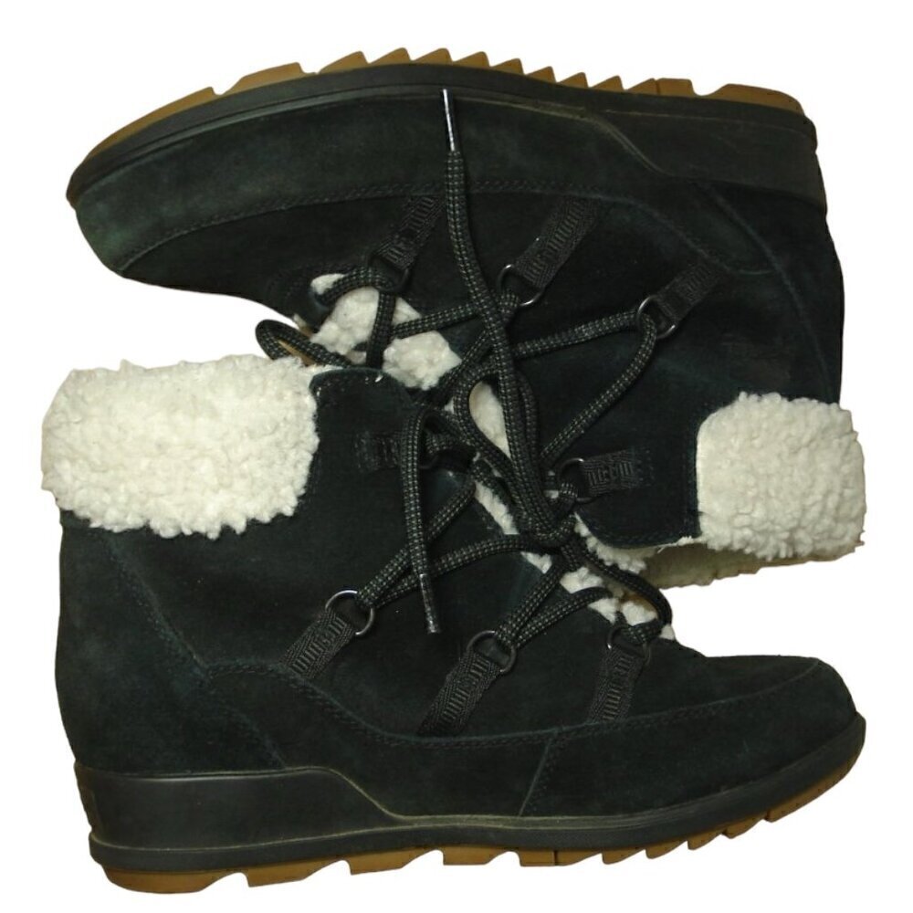 SOREL EVIE Wedge Booties Women's Size 10US 41EUR Black Cozy Lace Up Boots